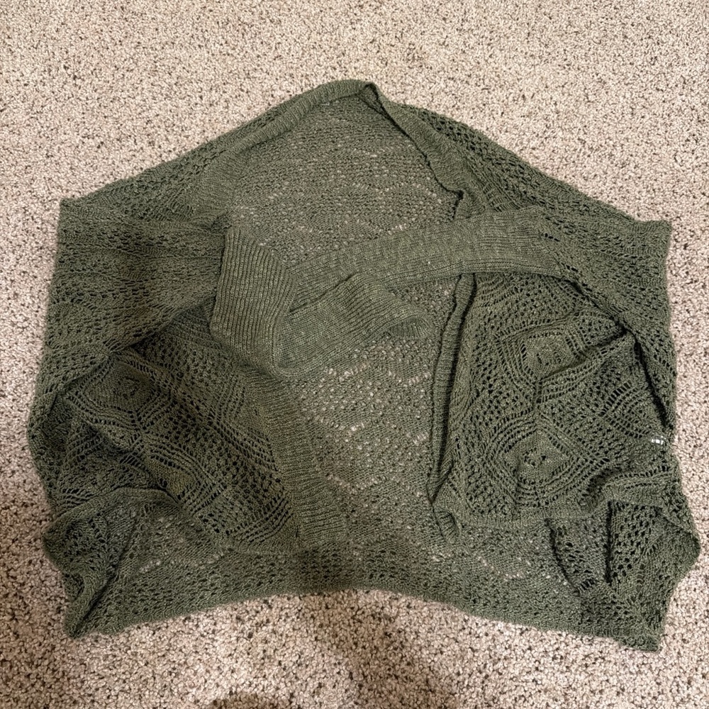 Forest Green Women's Open Knit Cardigan